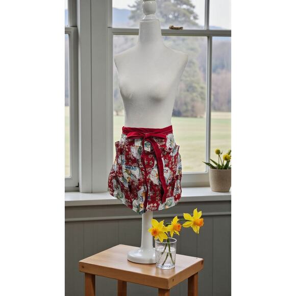 Handmade reversible cotton apron egg collector egg apron farmhouse rooster print - Picture 4 of 5